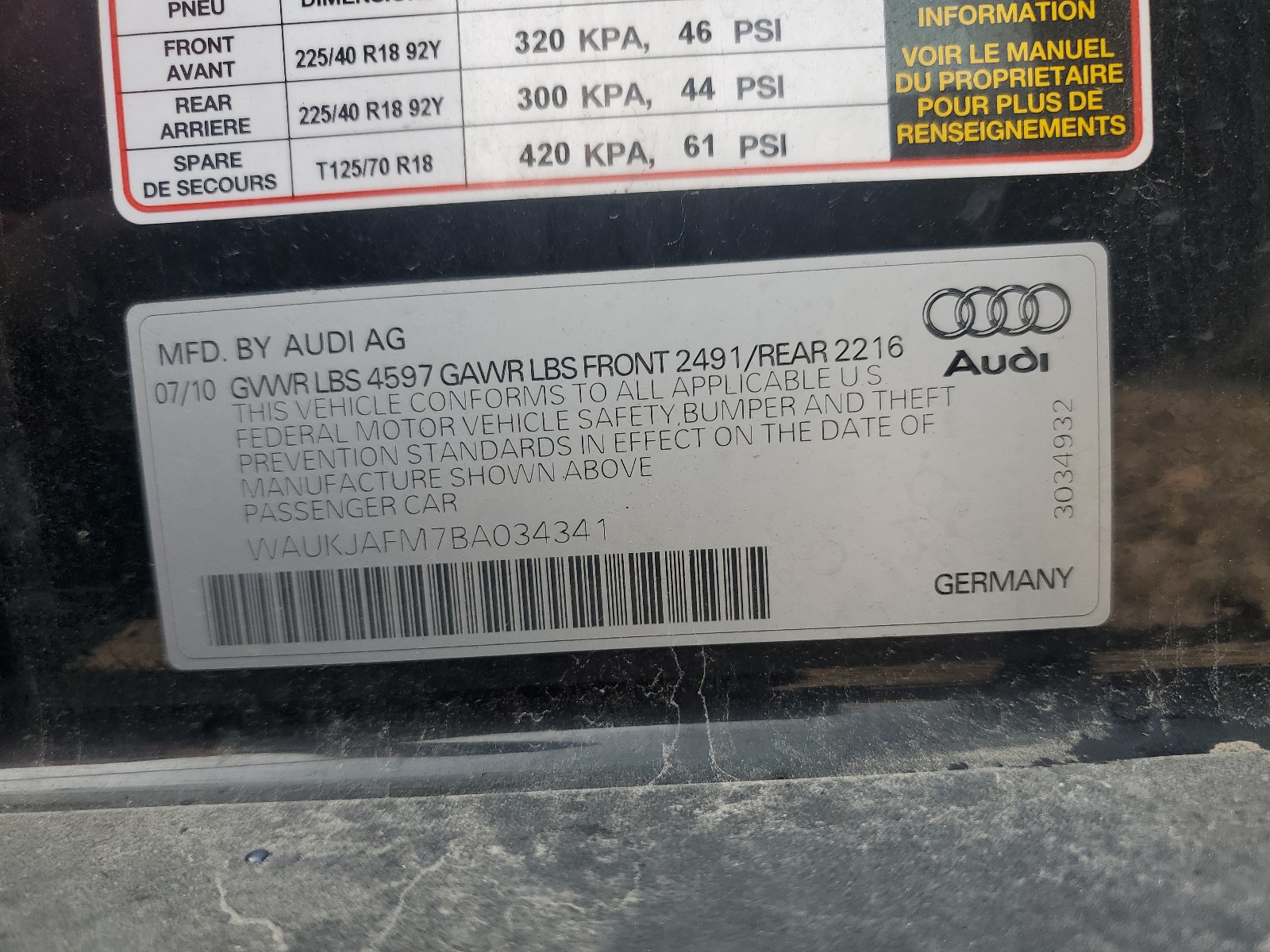 WAUKJAFM7BA034341 2011 Audi A3 Premium Plus