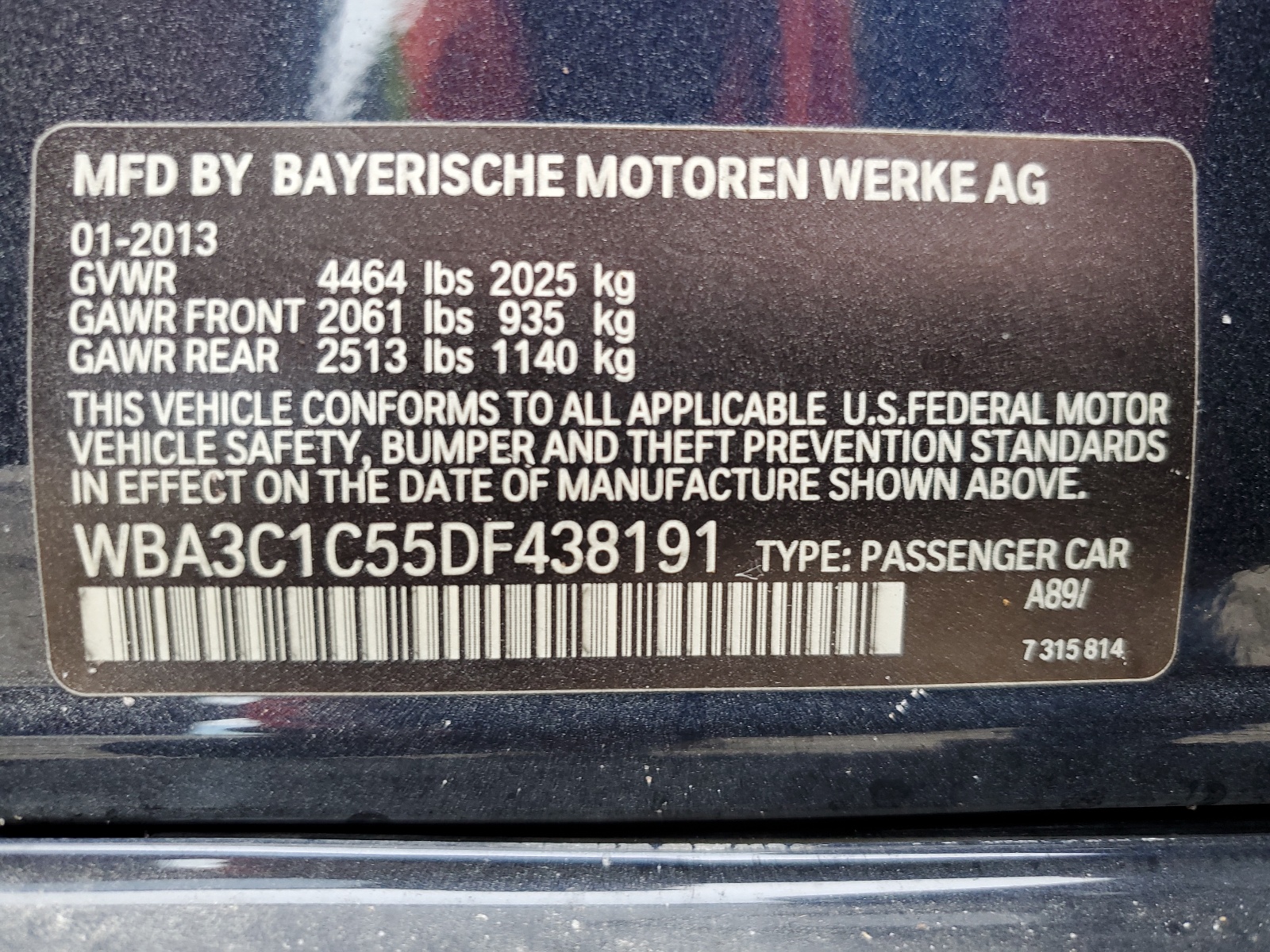 2013 BMW 328 I Sulev vin: WBA3C1C55DF438191