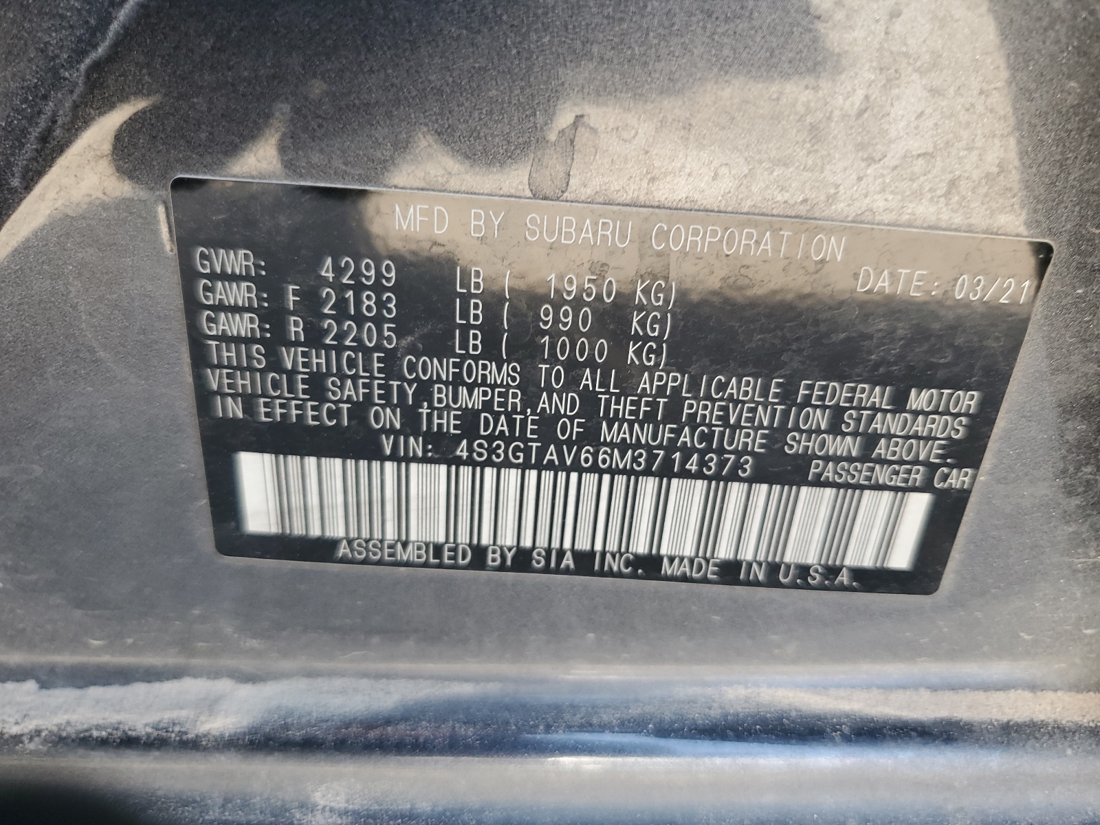 4S3GTAV66M3714373 2021 Subaru Impreza Premium