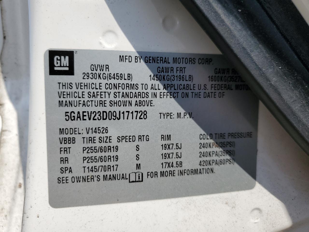 2009 Buick Enclave Cxl VIN: 5GAEV23D09J171728 Lot: 64909284