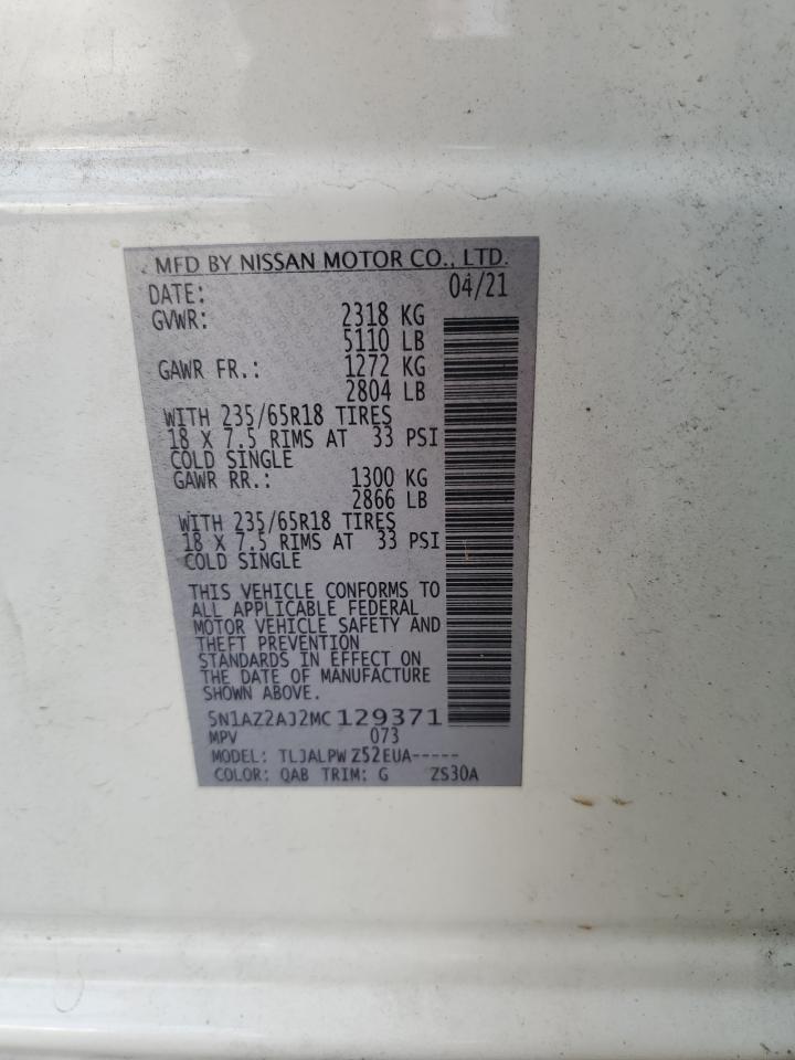 2021 Nissan Murano S VIN: 5N1AZ2AJ2MC129371 Lot: 63053654