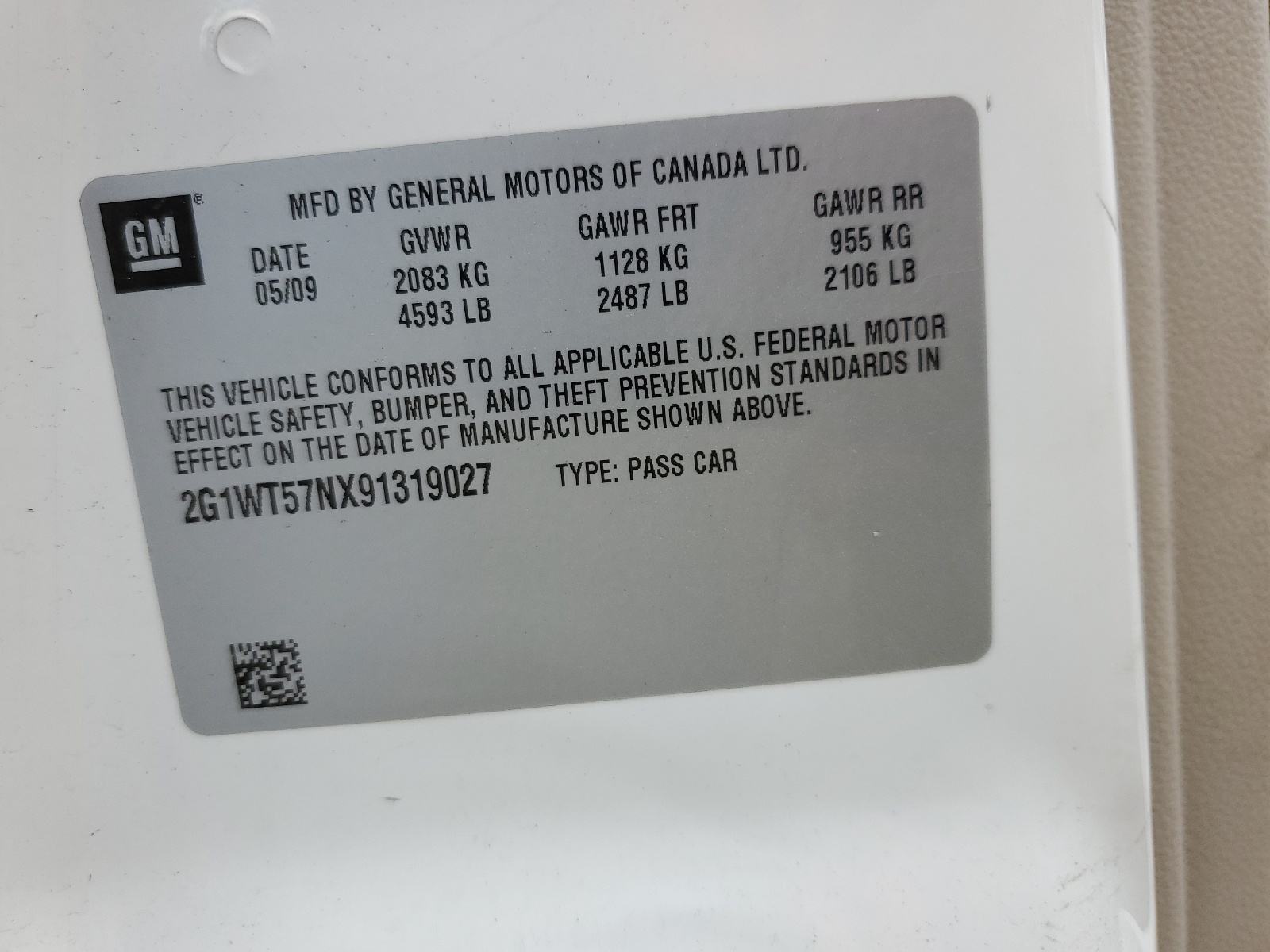 2G1WT57NX91319027 2009 Chevrolet Impala 1Lt