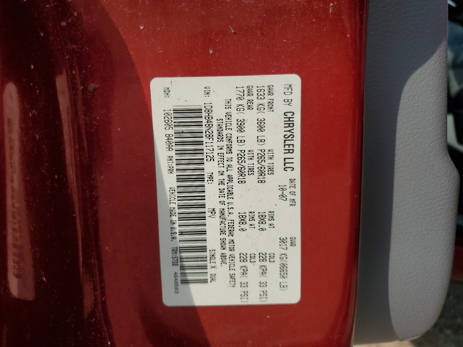 1D8HB48N28F117125 2008 Dodge Durango Slt