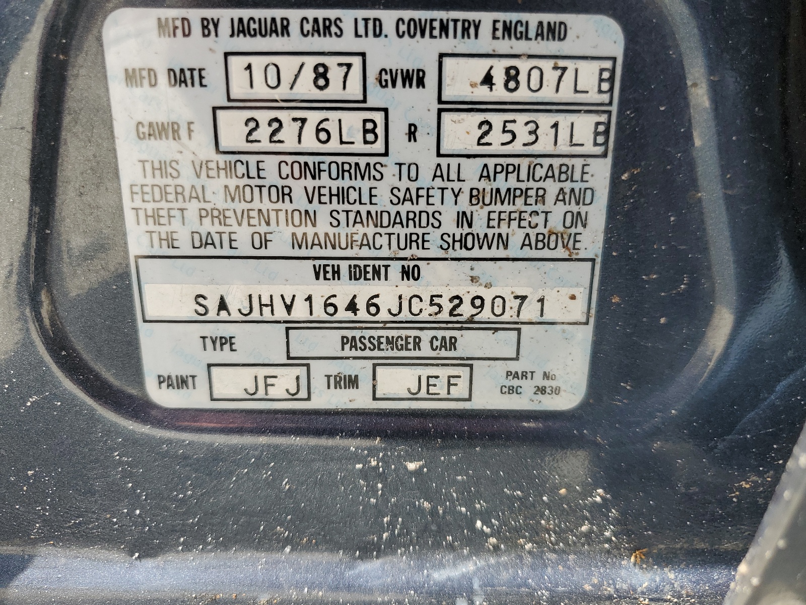 SAJHV1646JC529071 1988 Jaguar Xj6