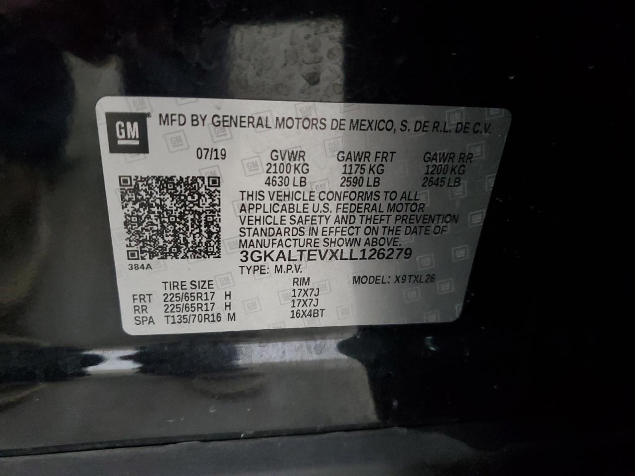 2020 GMC Terrain Sle VIN: 3GKALTEVXLL126279 Lot: 65163864