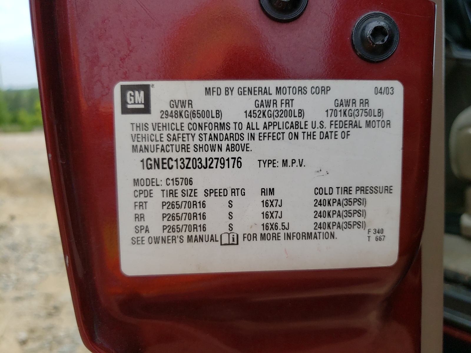 1GNEC13Z03J279176 2003 Chevrolet Tahoe C1500