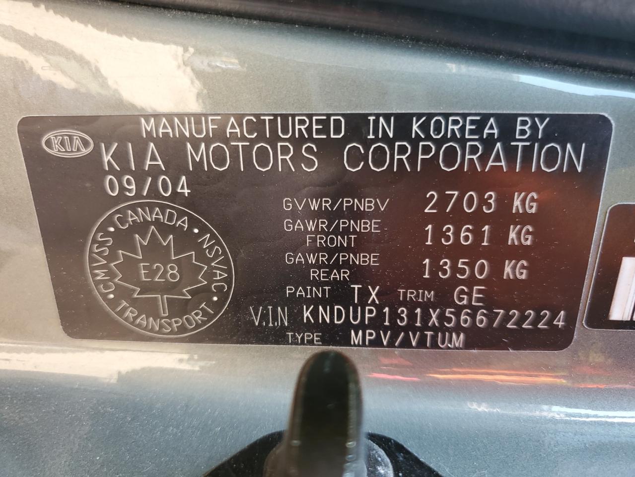 2005 Kia Sedona Ex VIN: KNDUP131X56672224 Lot: 88444405