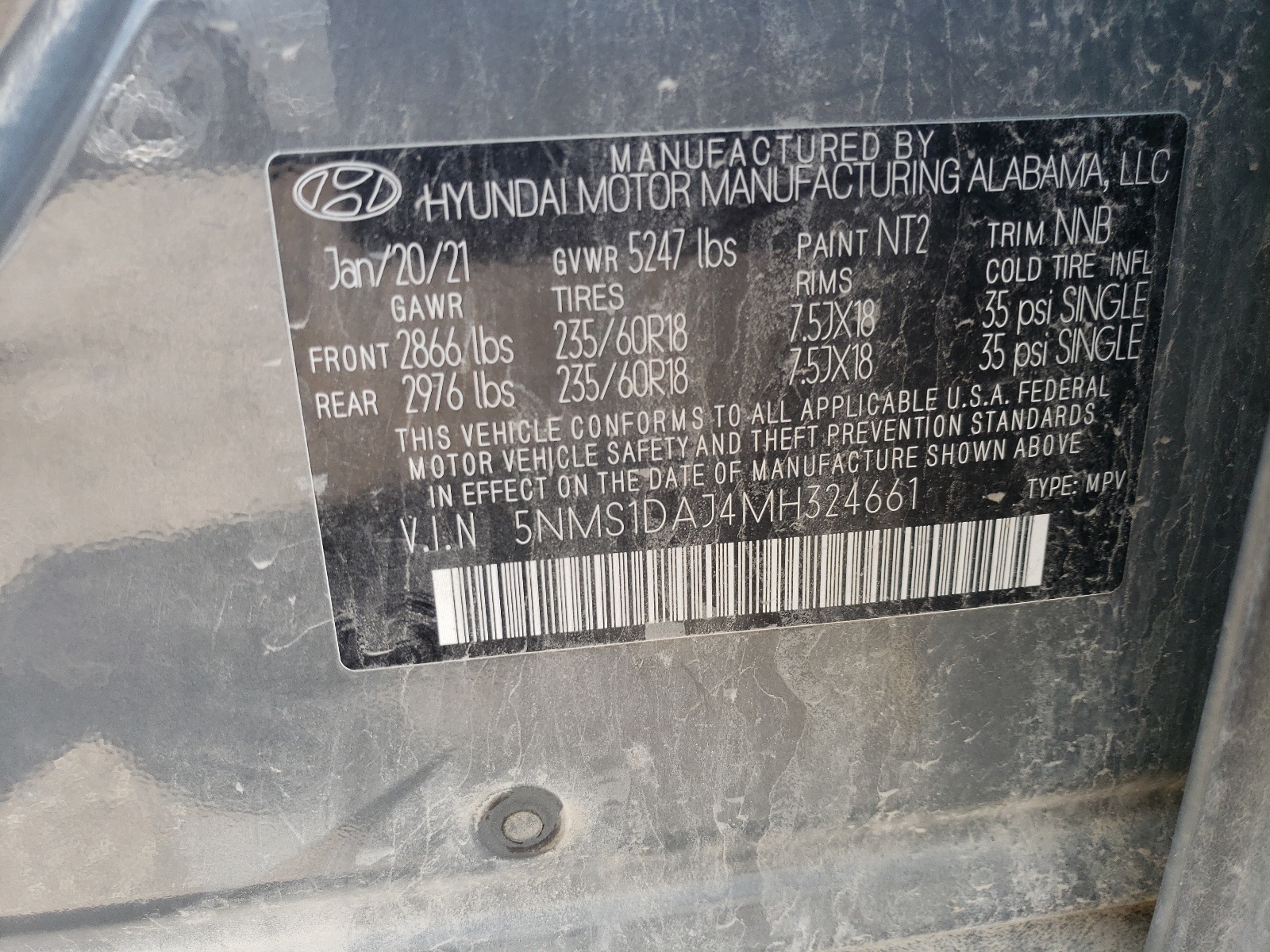 5NMS1DAJ4MH324661 2021 Hyundai Santa Fe Se