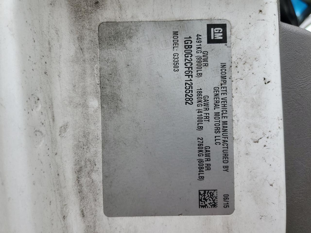 2015 Chevrolet Express G3500 VIN: 1GB0G2CF6F1255282 Lot: 61520774