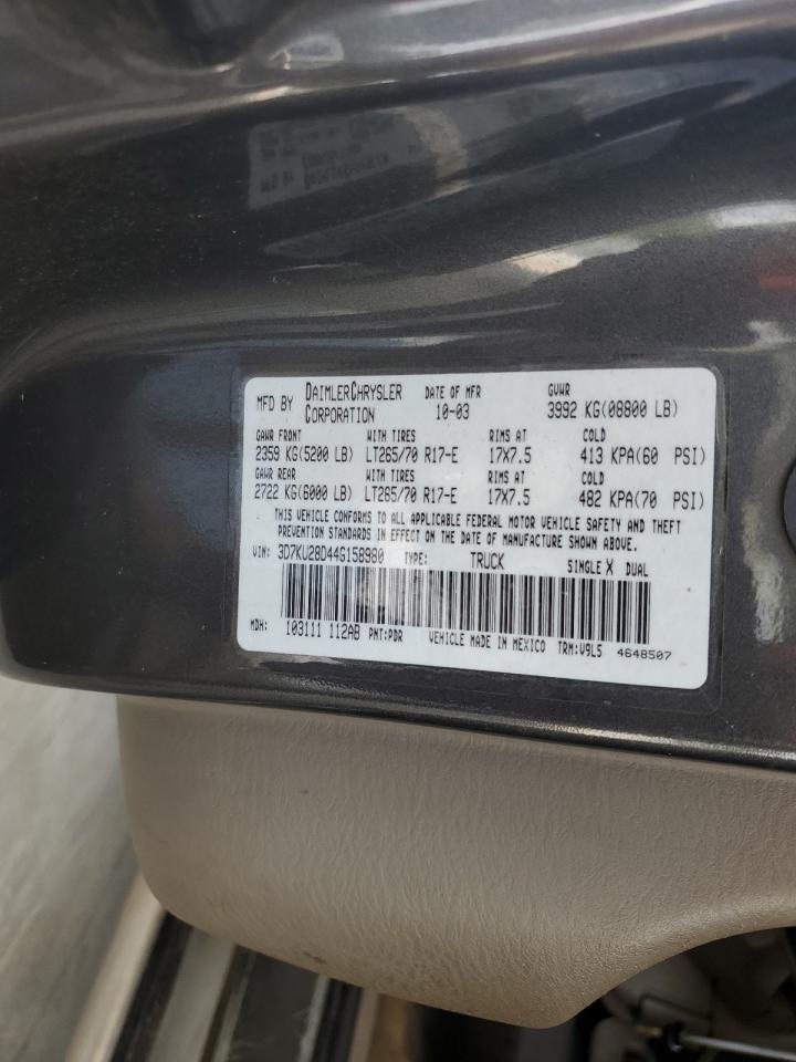 2004 Dodge Ram 2500 St VIN: 3D7KU28D44G158980 Lot: 61735944