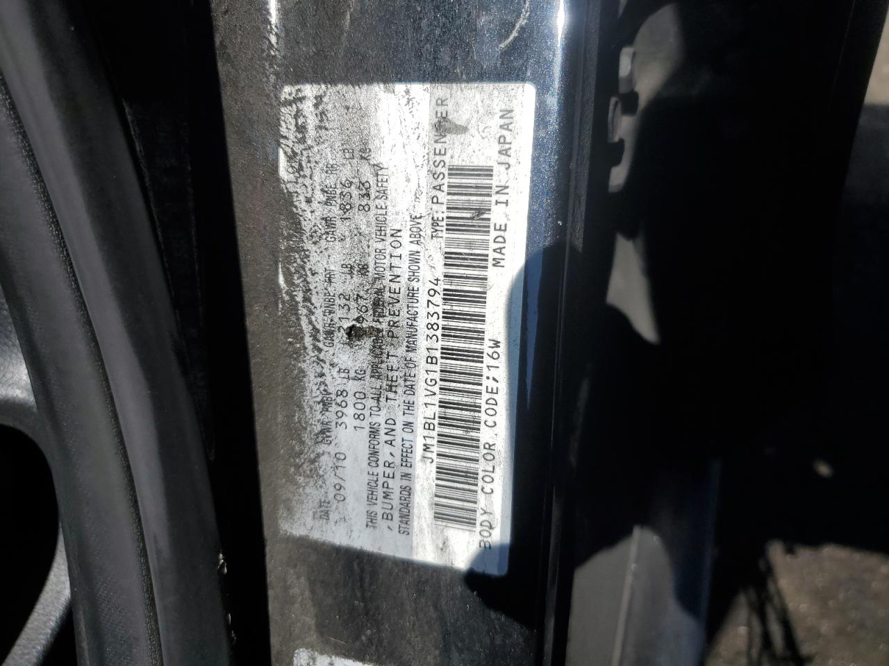 2011 Mazda 3 I VIN: JM1BL1VG1B1383794 Lot: 63405854