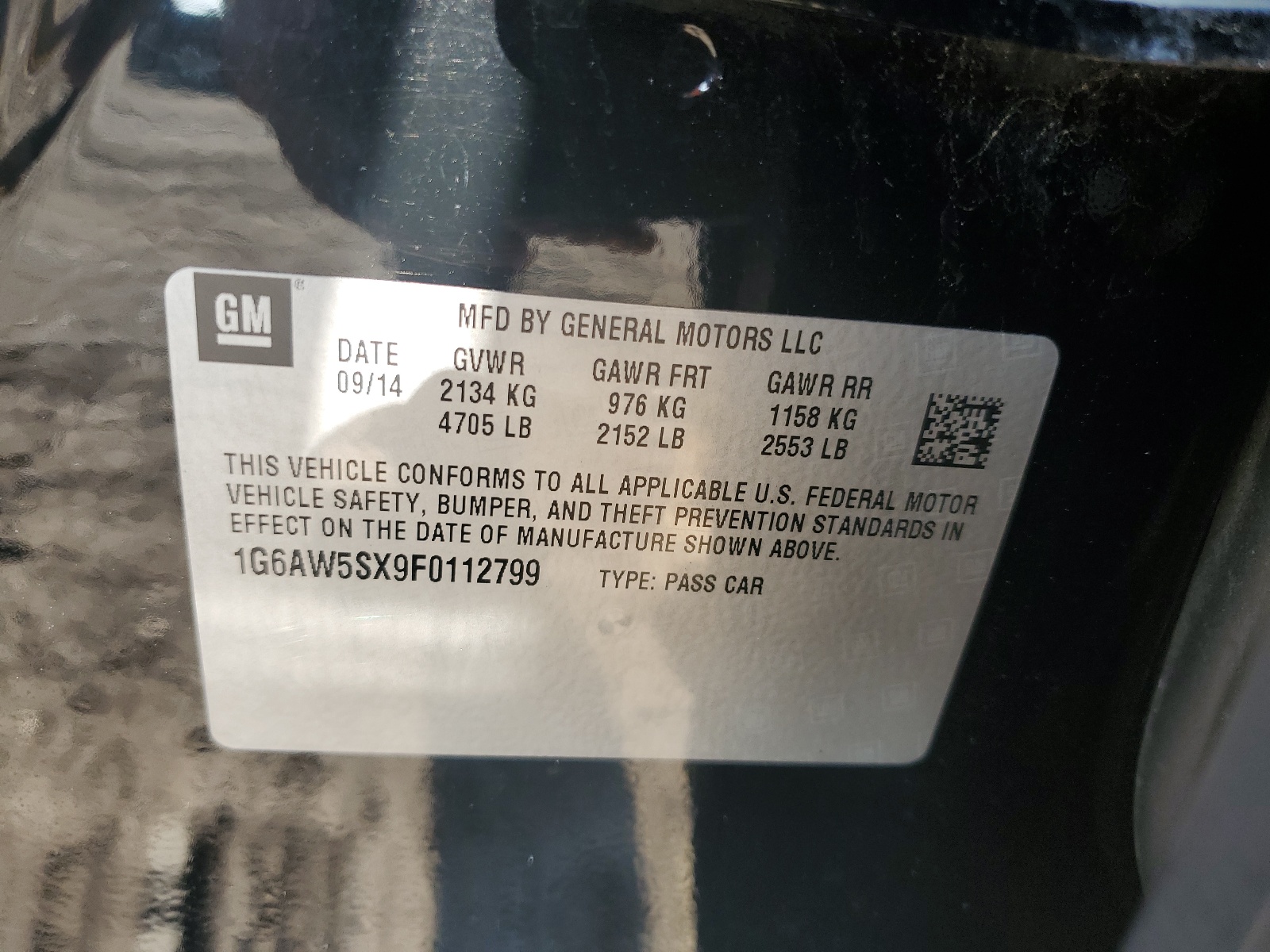 1G6AW5SX9F0112799 2015 Cadillac Cts