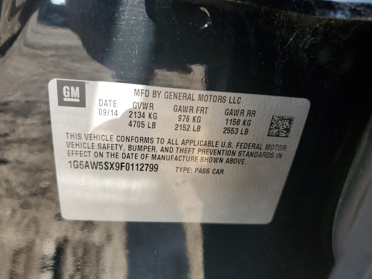 2015 Cadillac Cts VIN: 1G6AW5SX9F0112799 Lot: 63113694