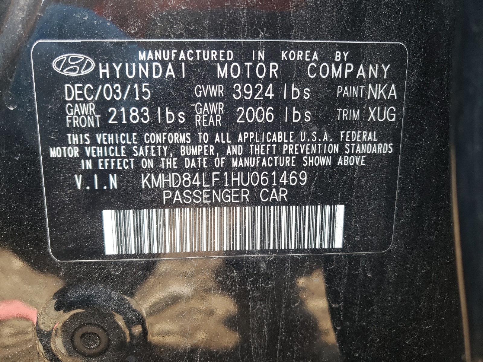 KMHD84LF1HU061469 2017 Hyundai Elantra Se