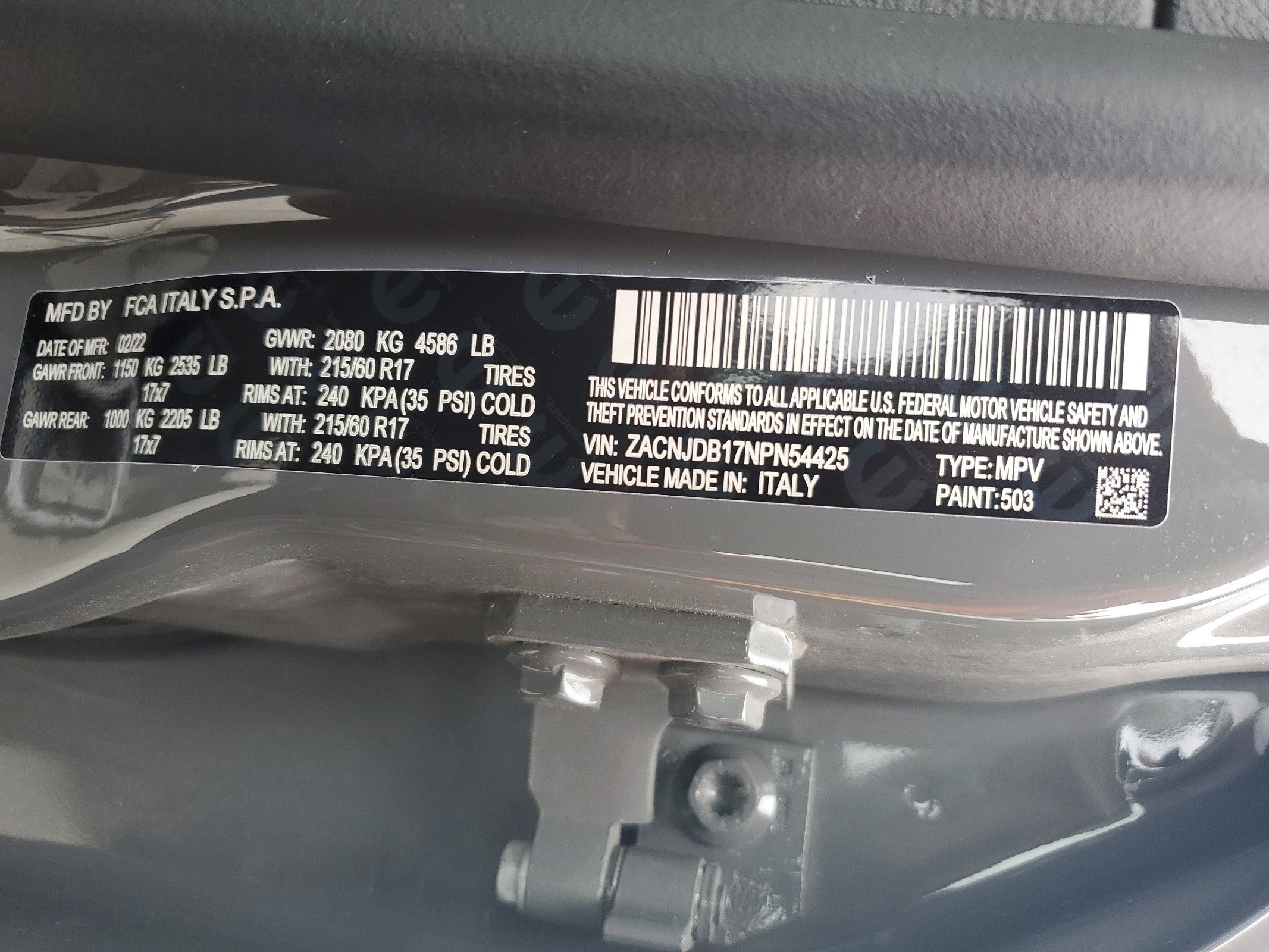 ZACNJDB17NPN54425 2022 Jeep Renegade Latitude