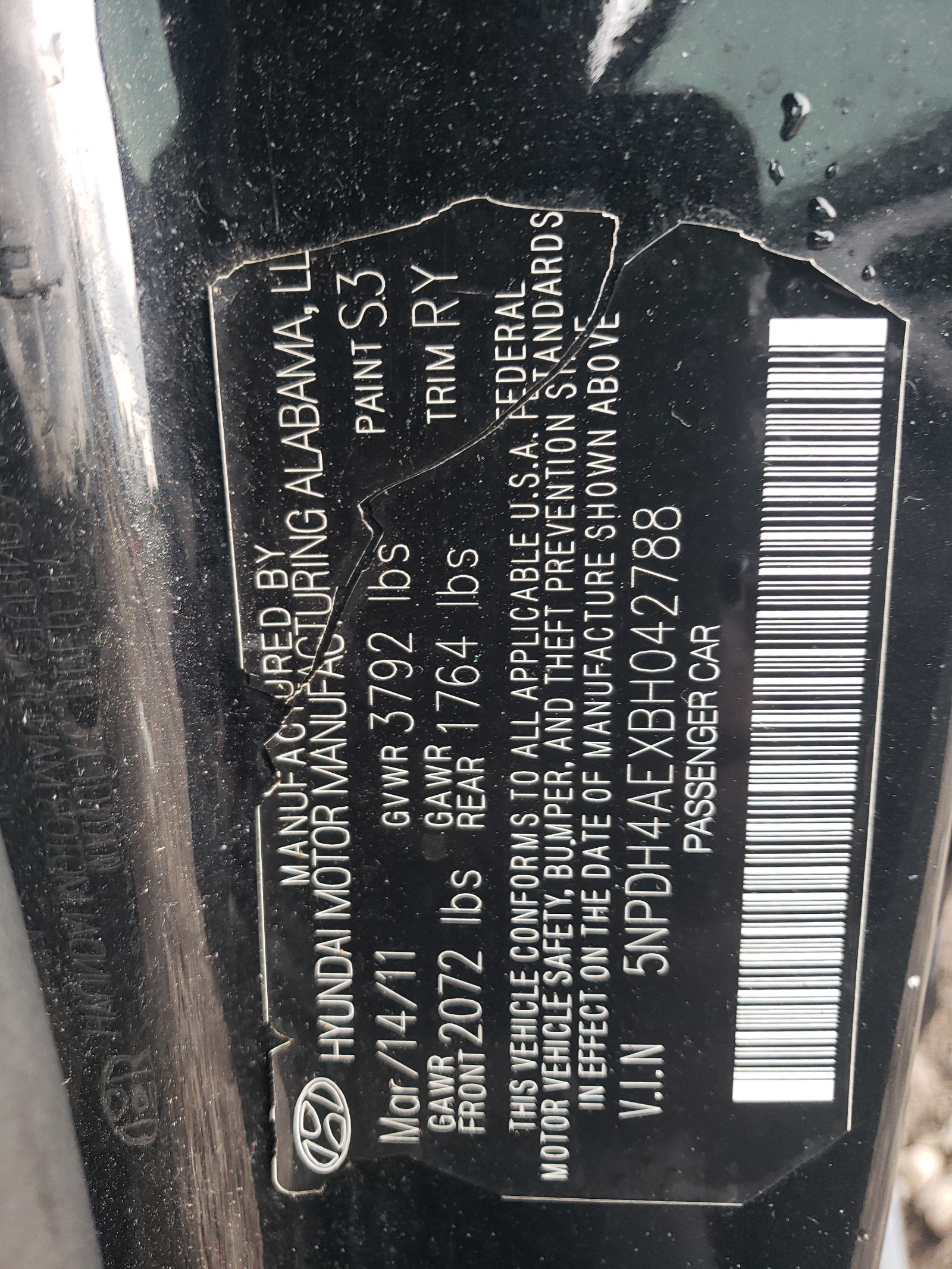 5NPDH4AEXBH042788 2011 Hyundai Elantra Gls