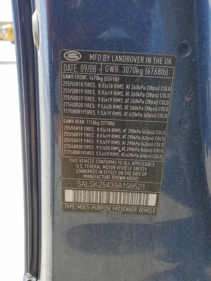 2009 Land Rover Range Rover Sport Hse VIN: SALSK25439A198521 Lot: 65126274