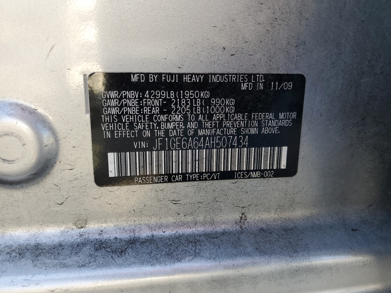 JF1GE6A64AH507434 2010 Subaru Impreza 2.5I