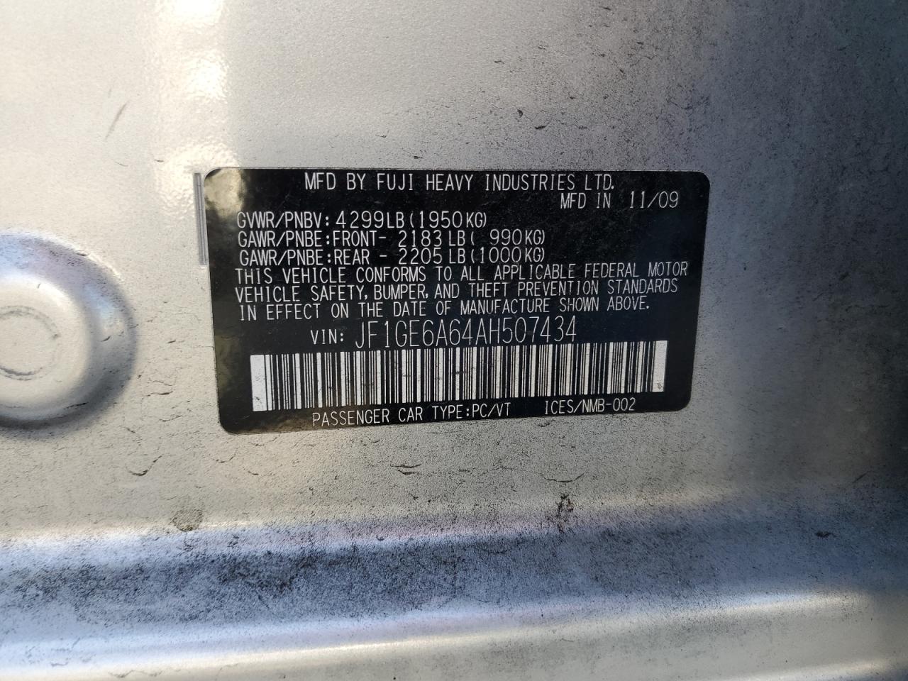 2010 Subaru Impreza 2.5I VIN: JF1GE6A64AH507434 Lot: 63557414