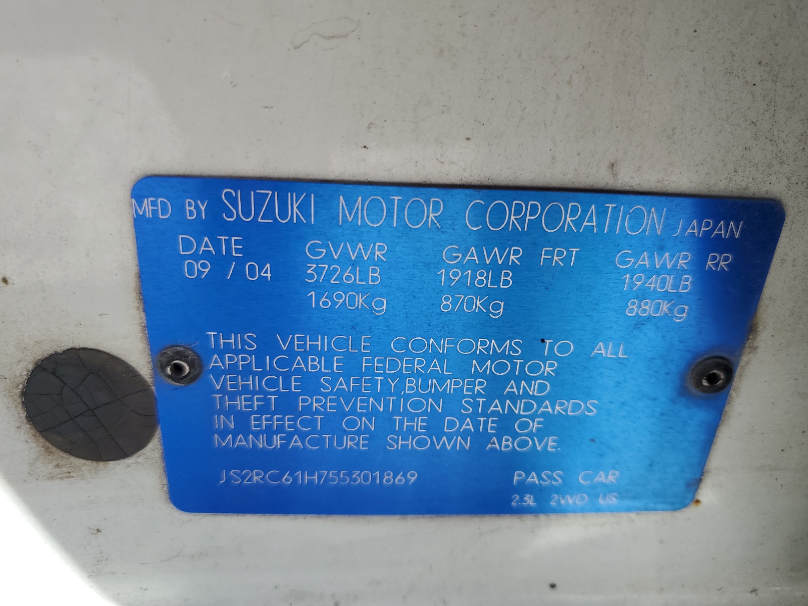 JS2RC61H755301869 2005 Suzuki Aerio Sx