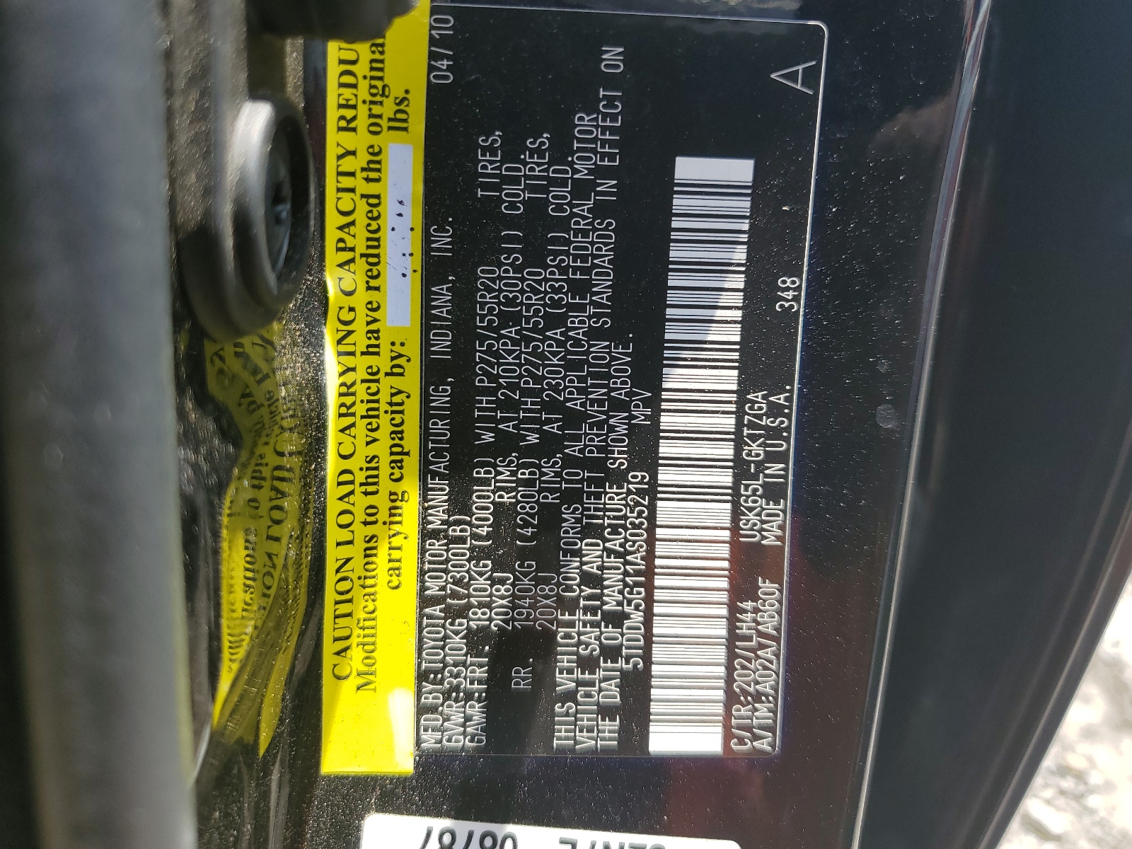 5TDDW5G11AS035219 2010 Toyota Sequoia Platinum