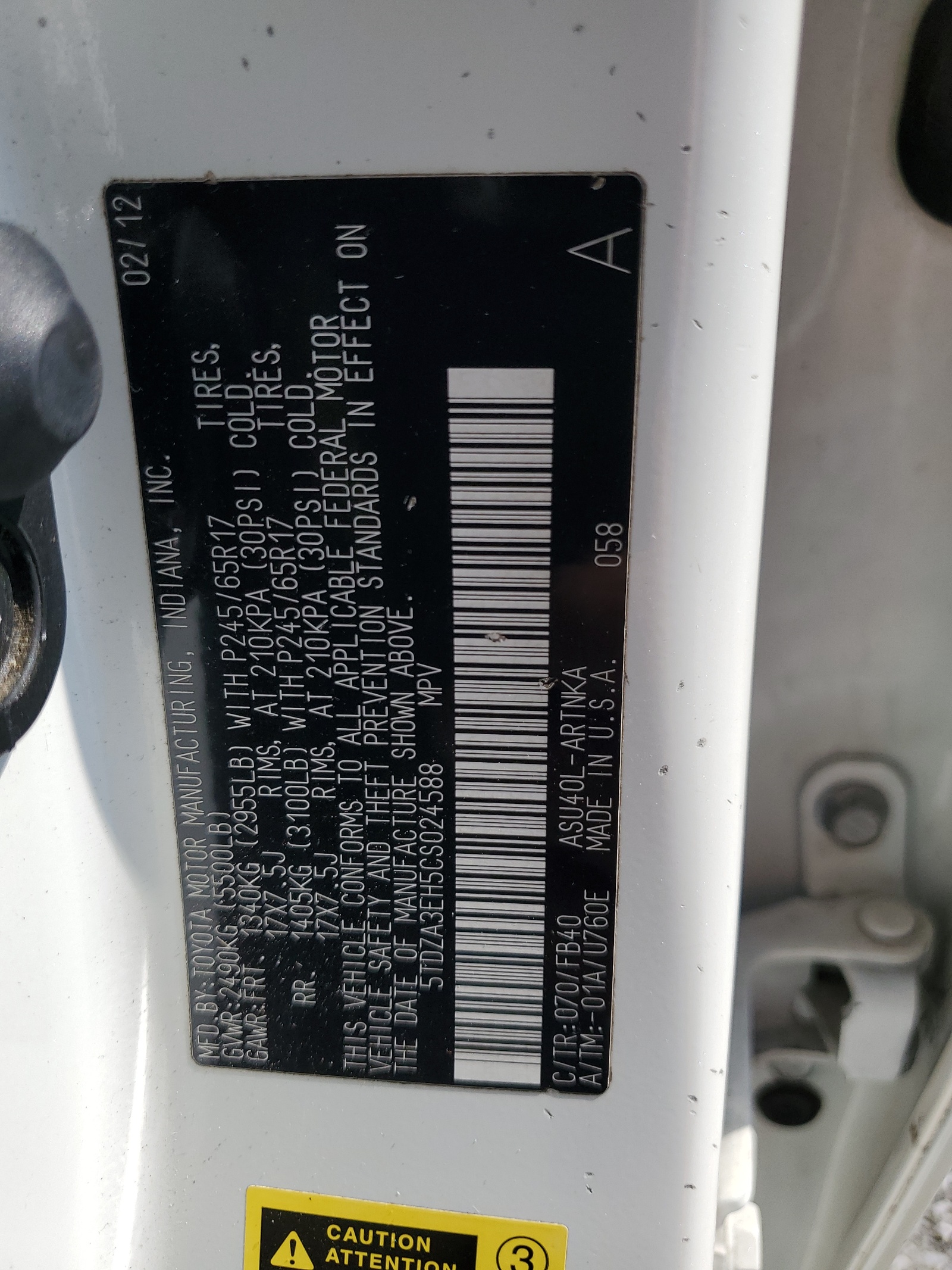 5TDZA3EH5CS024588 2012 Toyota Highlander Base