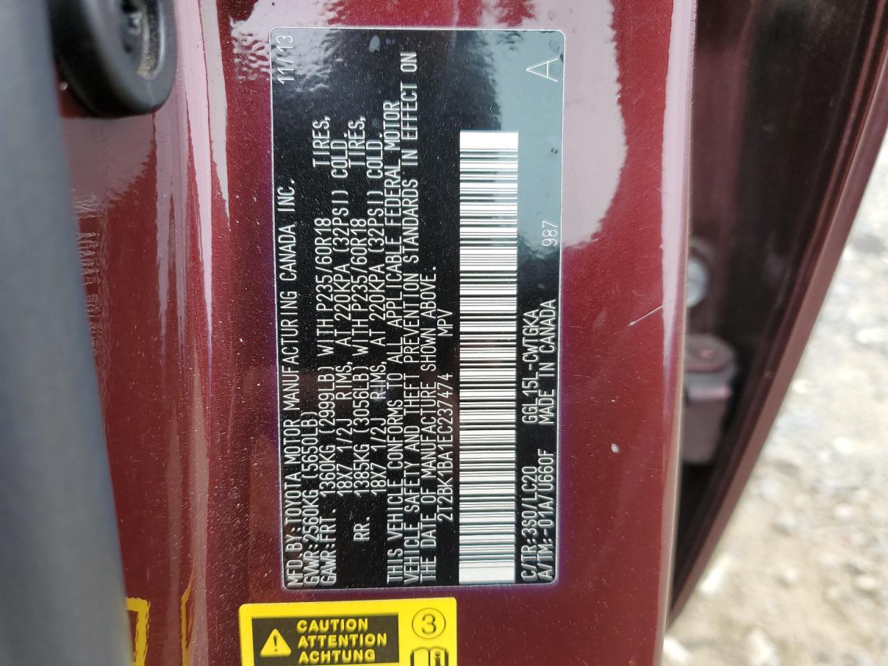 2014 Lexus Rx 350 Base VIN: 2T2BK1BA1EC237474 Lot: 63993694