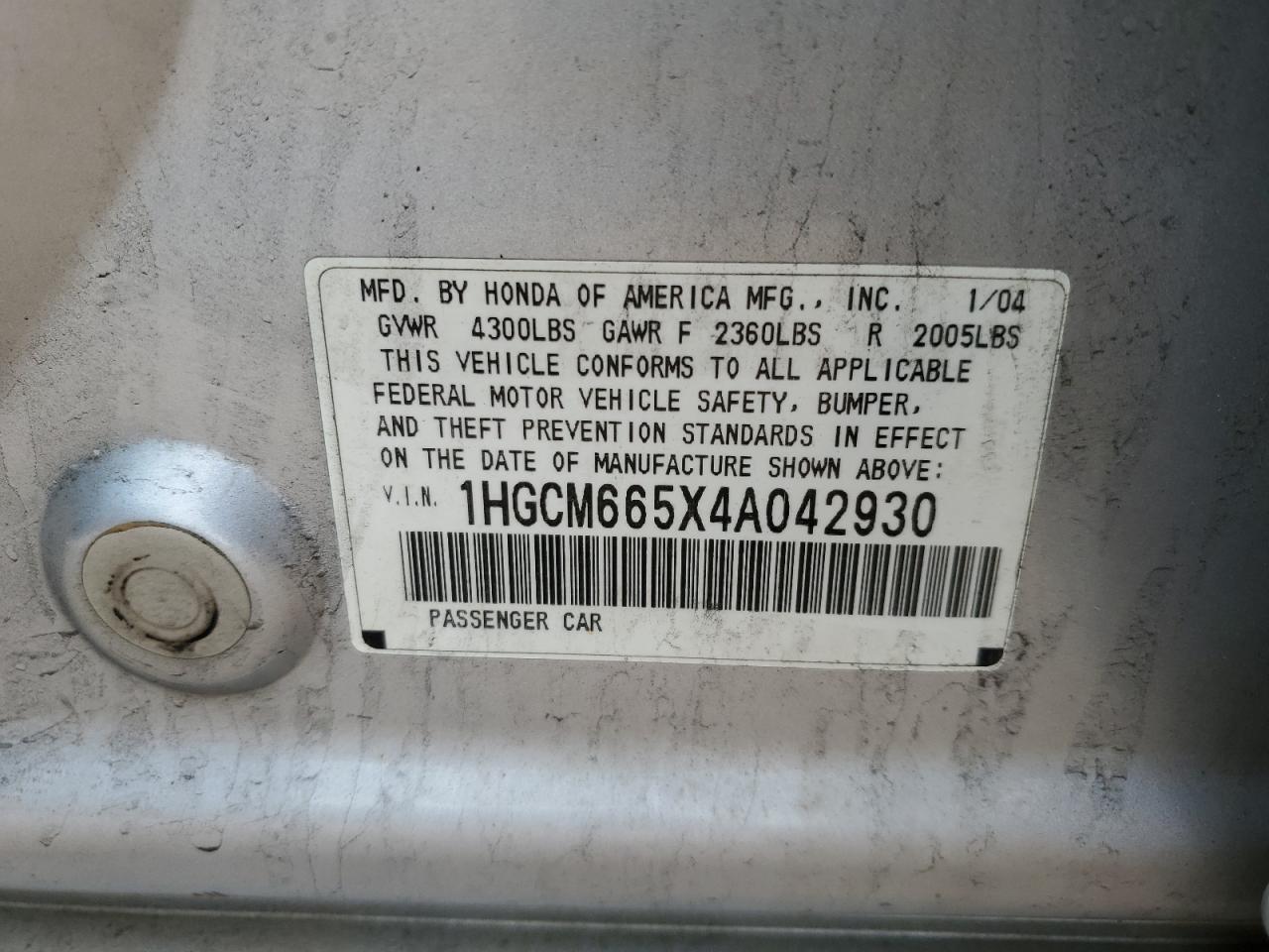 2004 Honda Accord Ex VIN: 1HGCM665X4A042930 Lot: 63623024