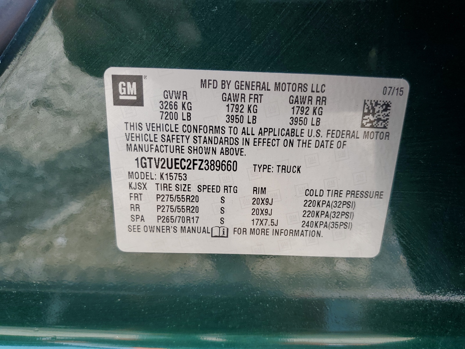 1GTV2UEC2FZ389660 2015 GMC Sierra K1500 Sle