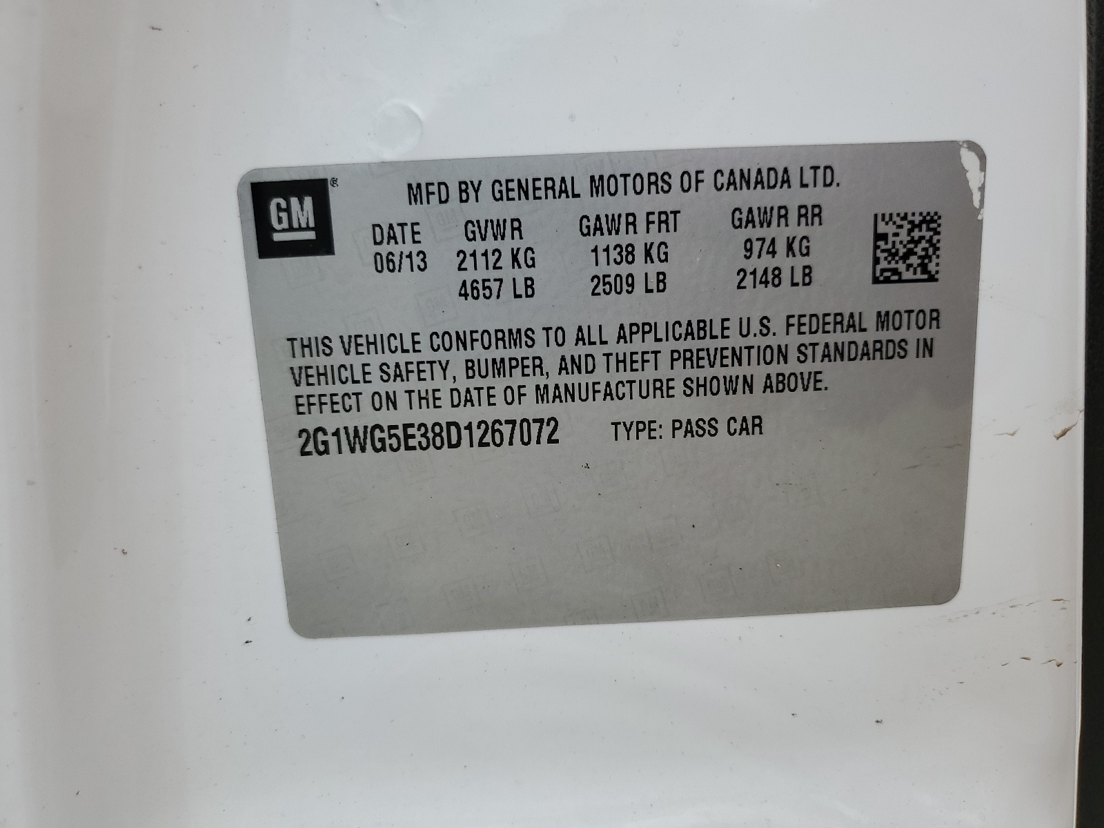 2G1WG5E38D1267072 2013 Chevrolet Impala Lt