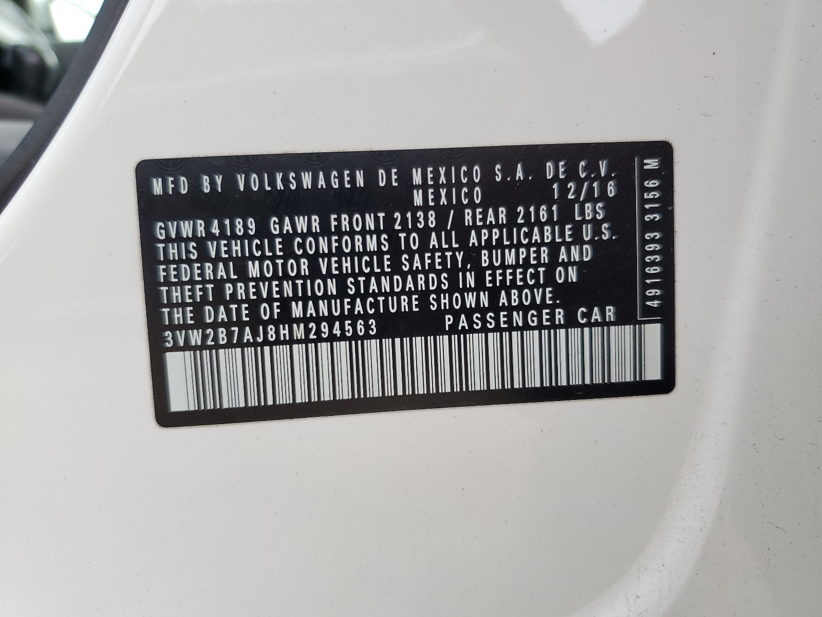 3VW2B7AJ8HM294563 2017 Volkswagen Jetta S