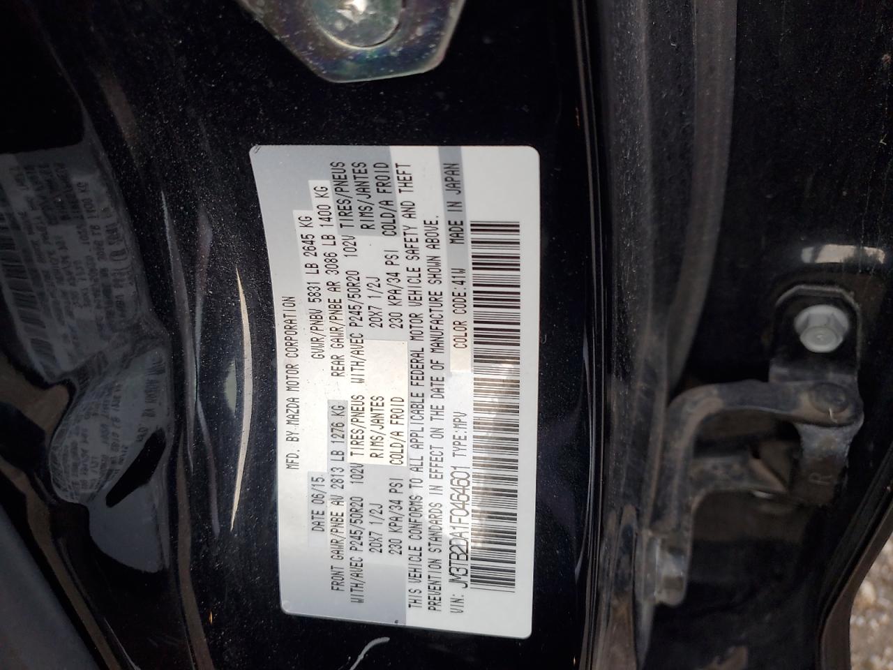 2015 Mazda Cx-9 Grand Touring VIN: JM3TB2DA1F0464601 Lot: 63073174