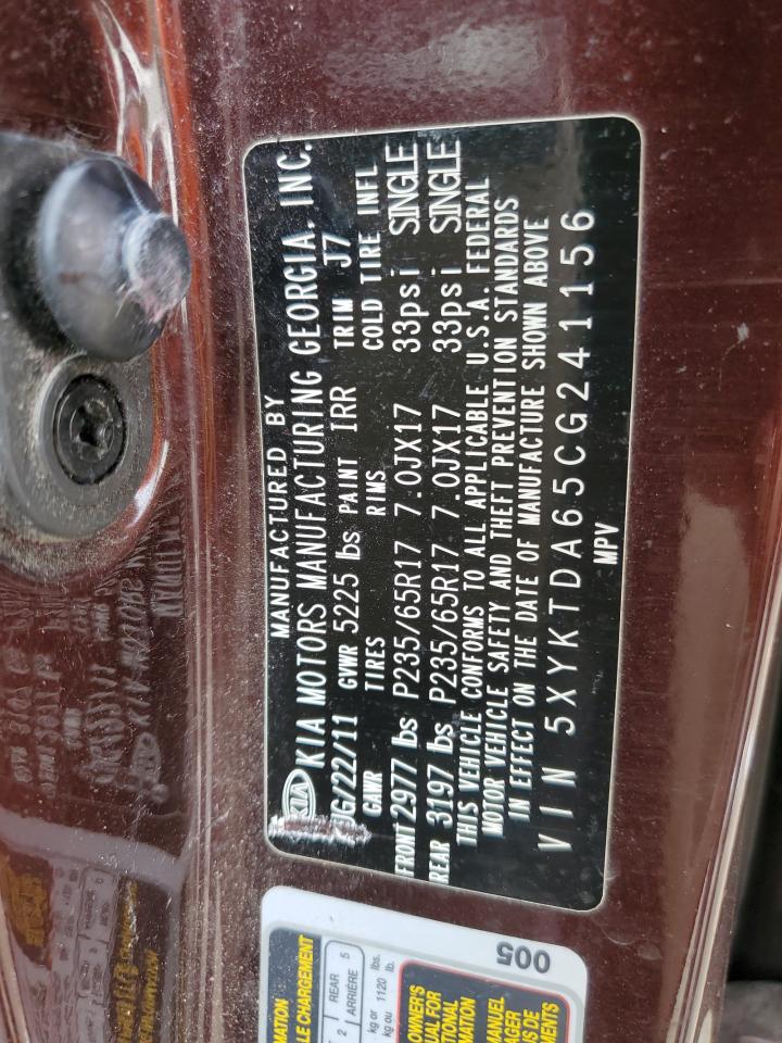 2012 Kia Sorento Base VIN: 5XYKTDA65CG241156 Lot: 63718634