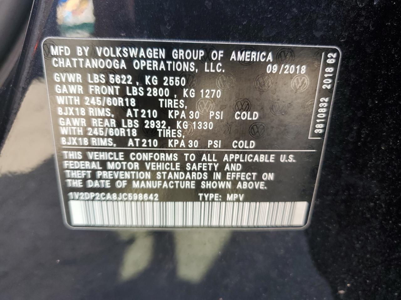 1V2DP2CA8JC598642 2018 Volkswagen Atlas Se