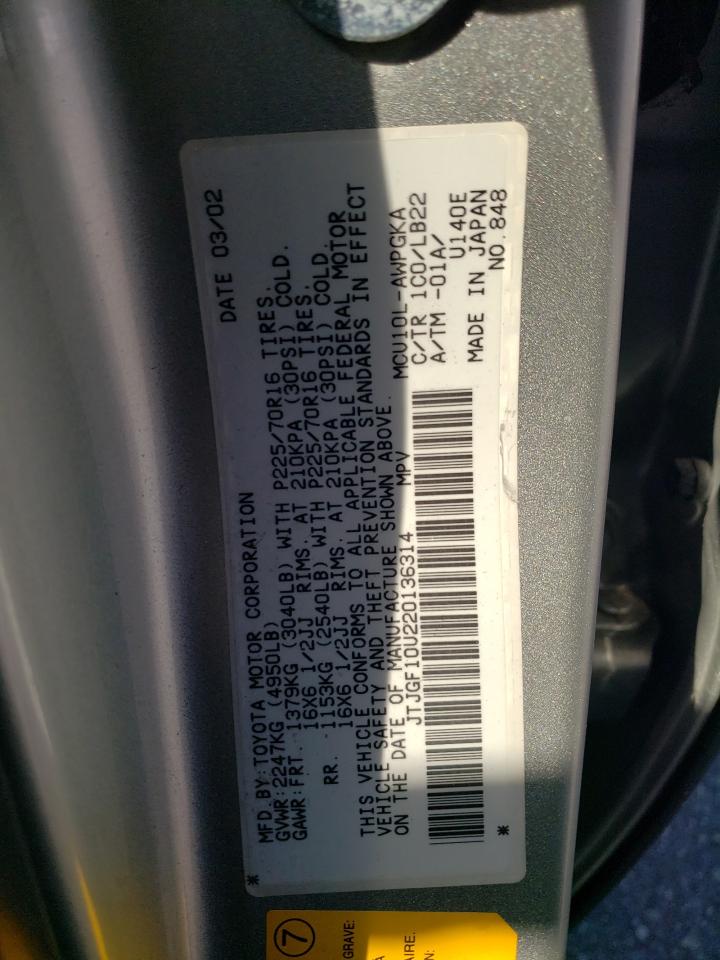 2002 Lexus Rx 300 VIN: JTJGF10U220136314 Lot: 61462714