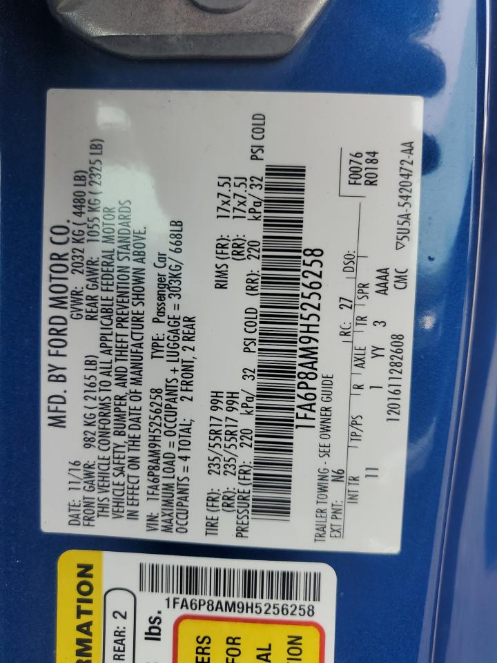 2017 Ford Mustang VIN: 1FA6P8AM9H5256258 Lot: 61675584