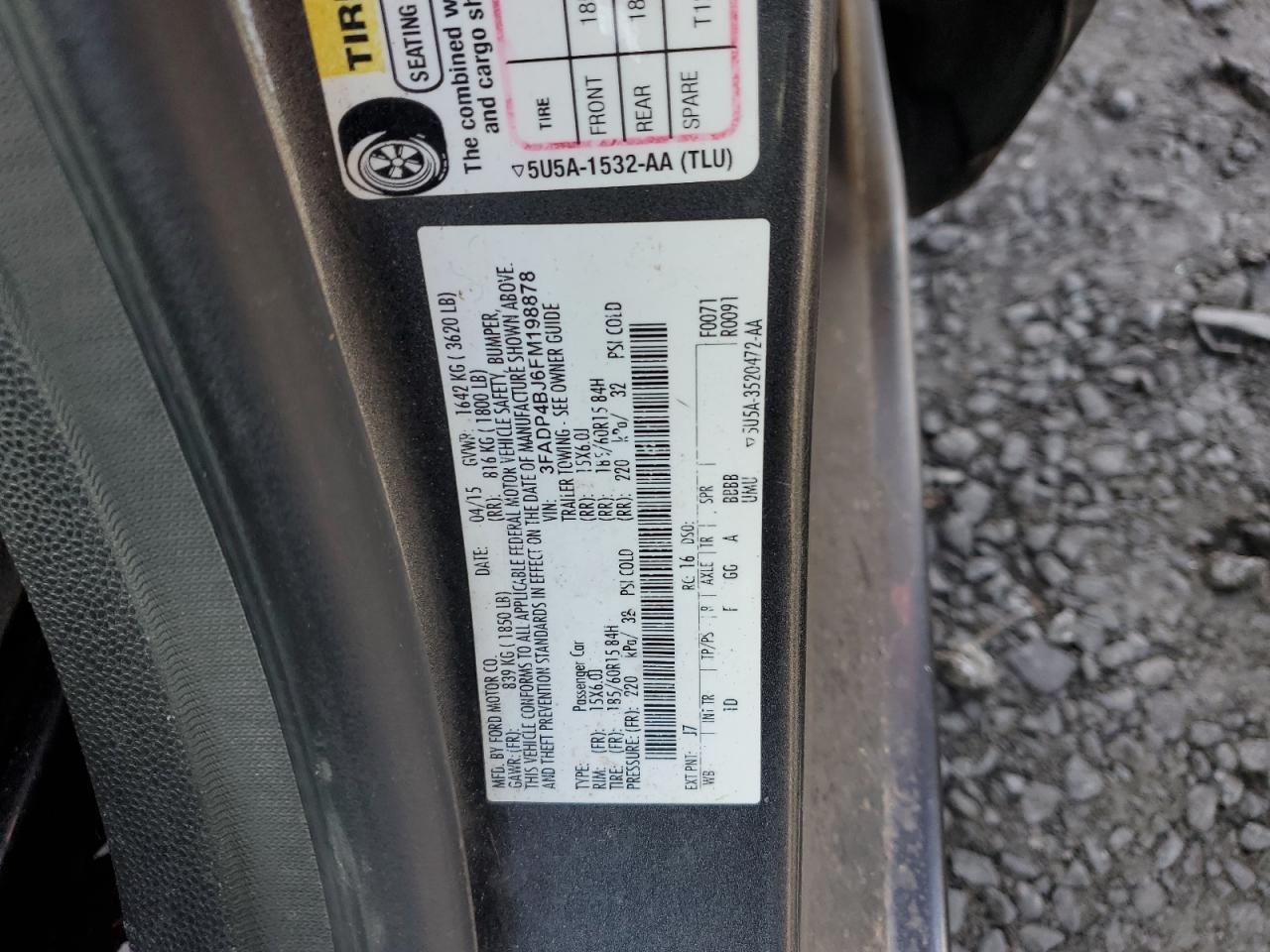 2015 Ford Fiesta Se VIN: 3FADP4BJ6FM198878 Lot: 63673954