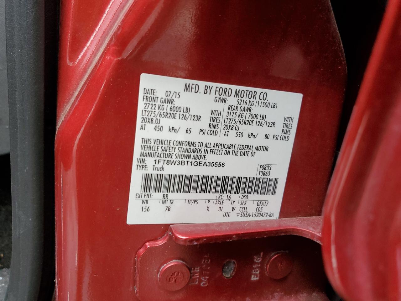 2016 Ford F350 Super Duty VIN: 1FT8W3BT1GEA35556 Lot: 62455844