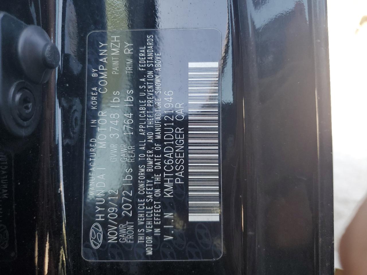 2013 Hyundai Veloster VIN: KMHTC6AD1DU121946 Lot: 62771334