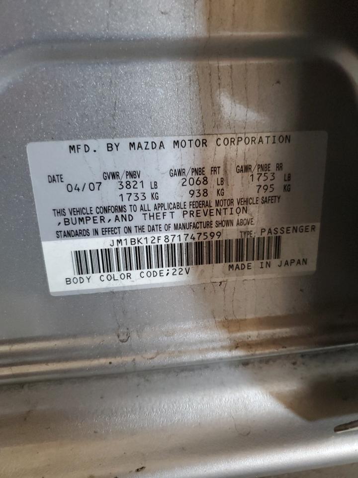 2007 Mazda 3 I VIN: JM1BK12F871747599 Lot: 62410364