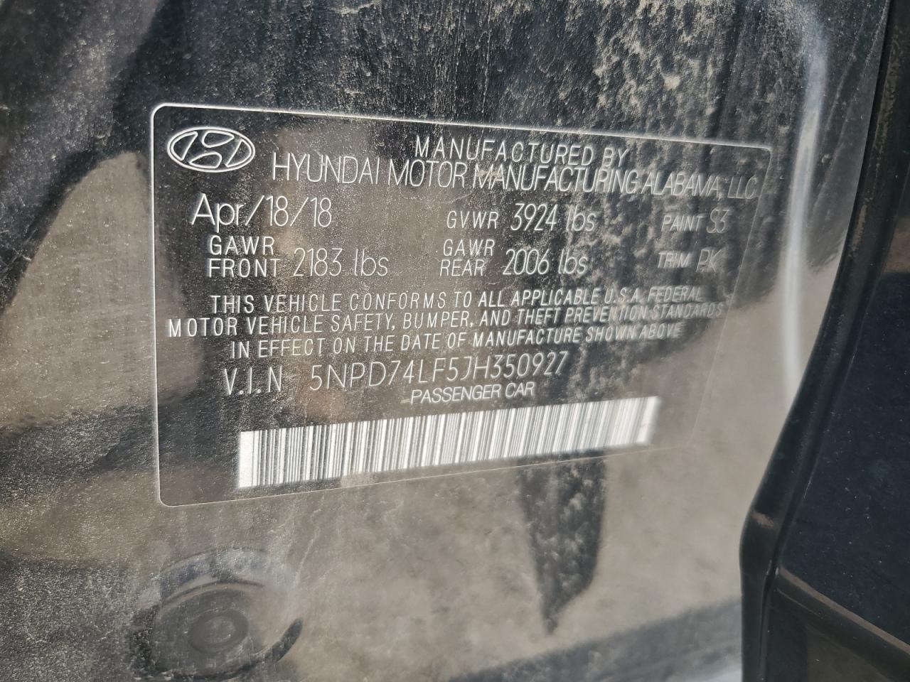 2018 Hyundai Elantra Se VIN: 5NPD74LF5JH350927 Lot: 63423774