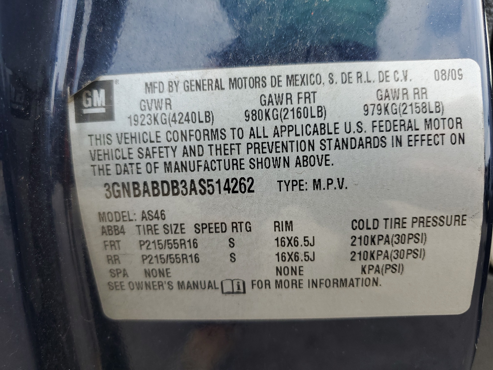 3GNBABDB3AS514262 2010 Chevrolet Hhr Lt