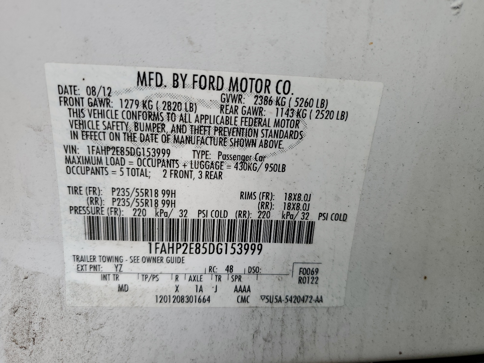 1FAHP2E85DG153999 2013 Ford Taurus Sel