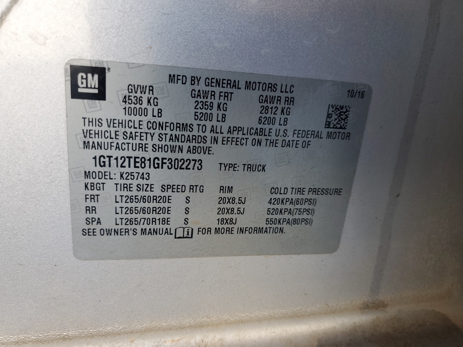 1GT12TE81GF302273 2016 GMC Sierra K2500 Slt