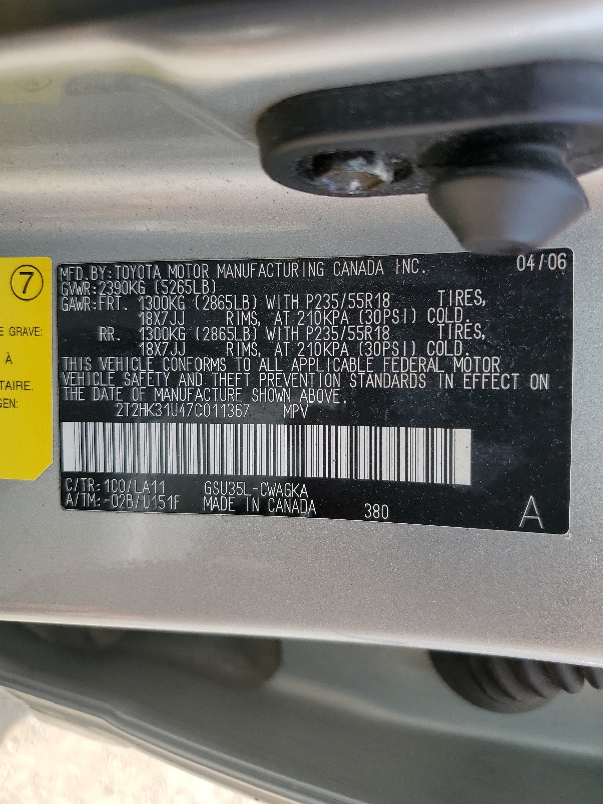 2T2HK31U47C011367 2007 Lexus Rx 350