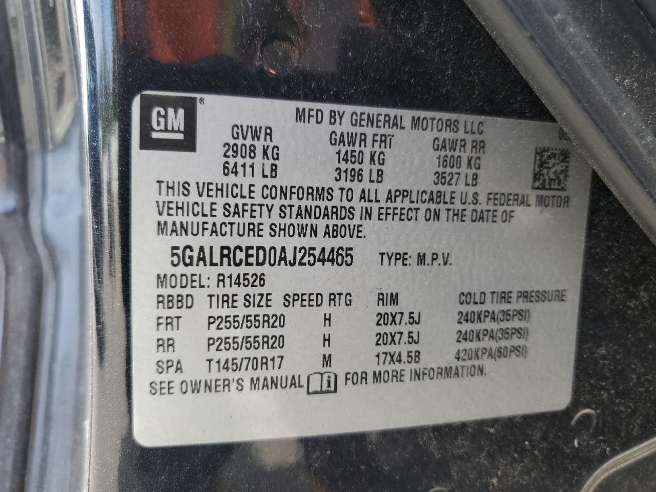 2010 Buick Enclave Cxl VIN: 5GALRCED0AJ254465 Lot: 62920794