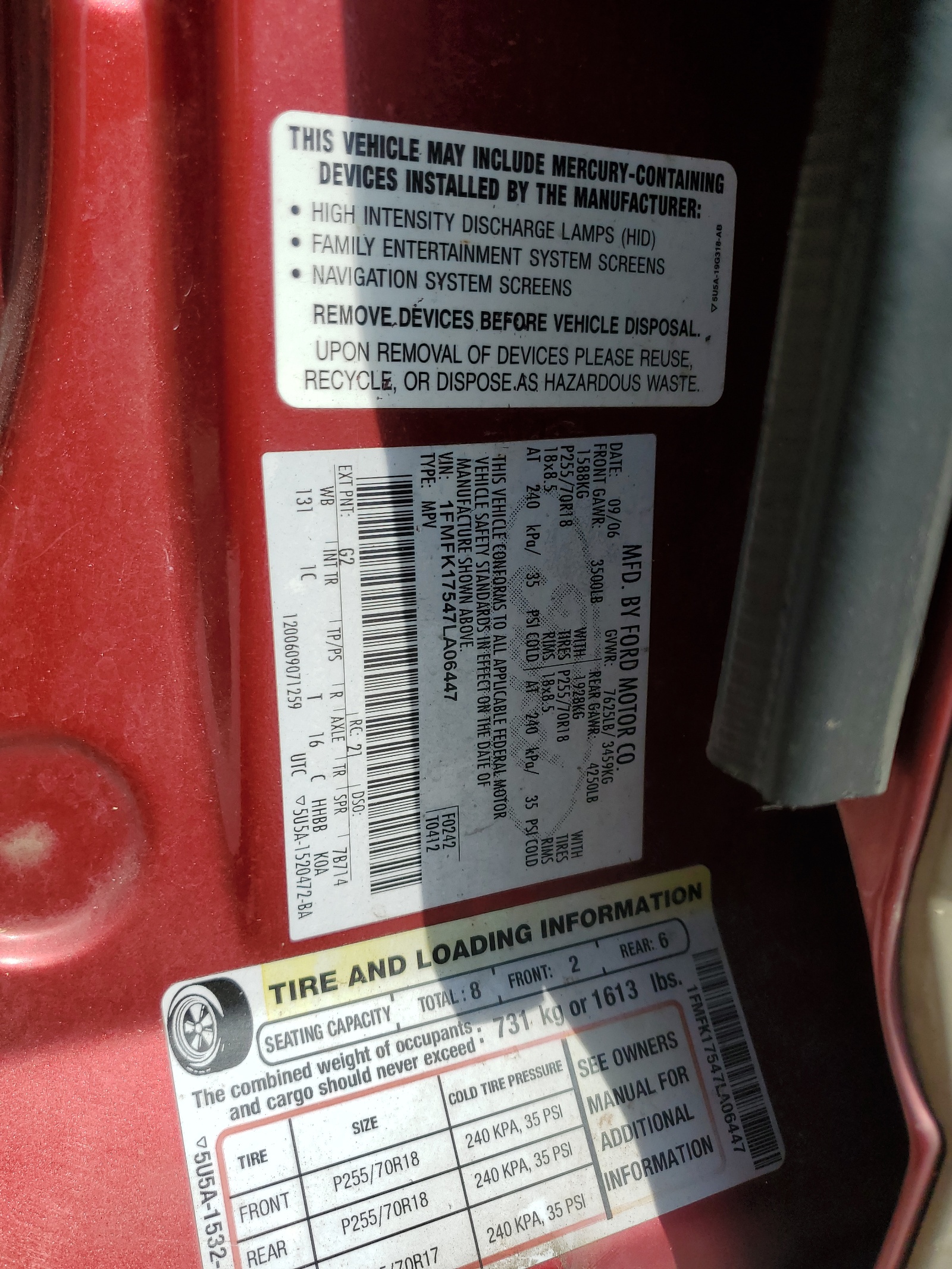 1FMFK17547LA06447 2007 Ford Expedition El Eddie Bauer