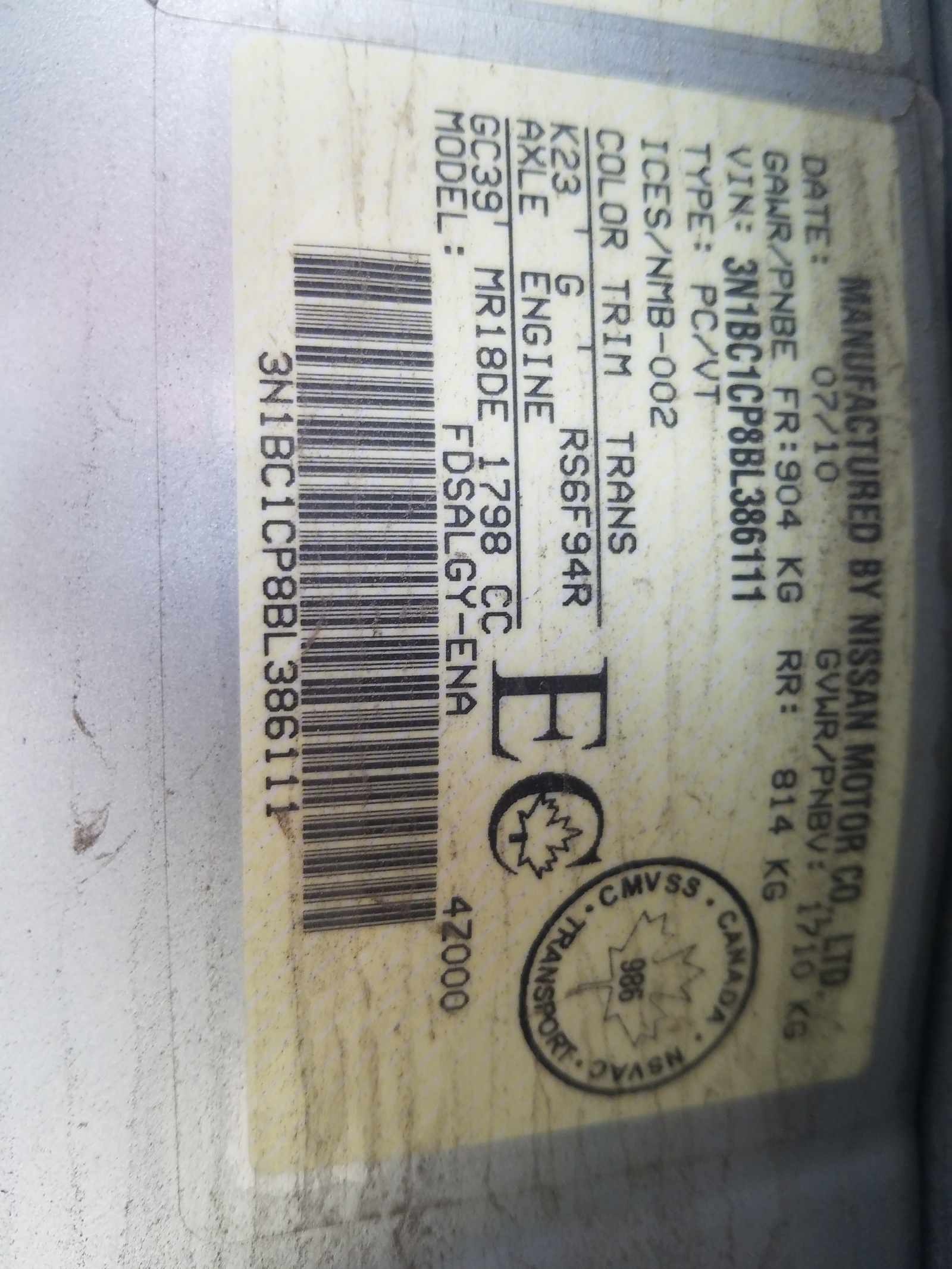 3N1BC1CP8BL386111 2011 Nissan Versa S