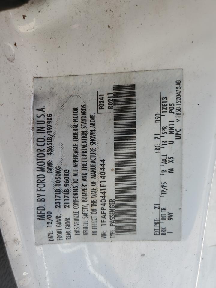 2001 Ford Mustang VIN: 1FAFP40441F140444 Lot: 62782034