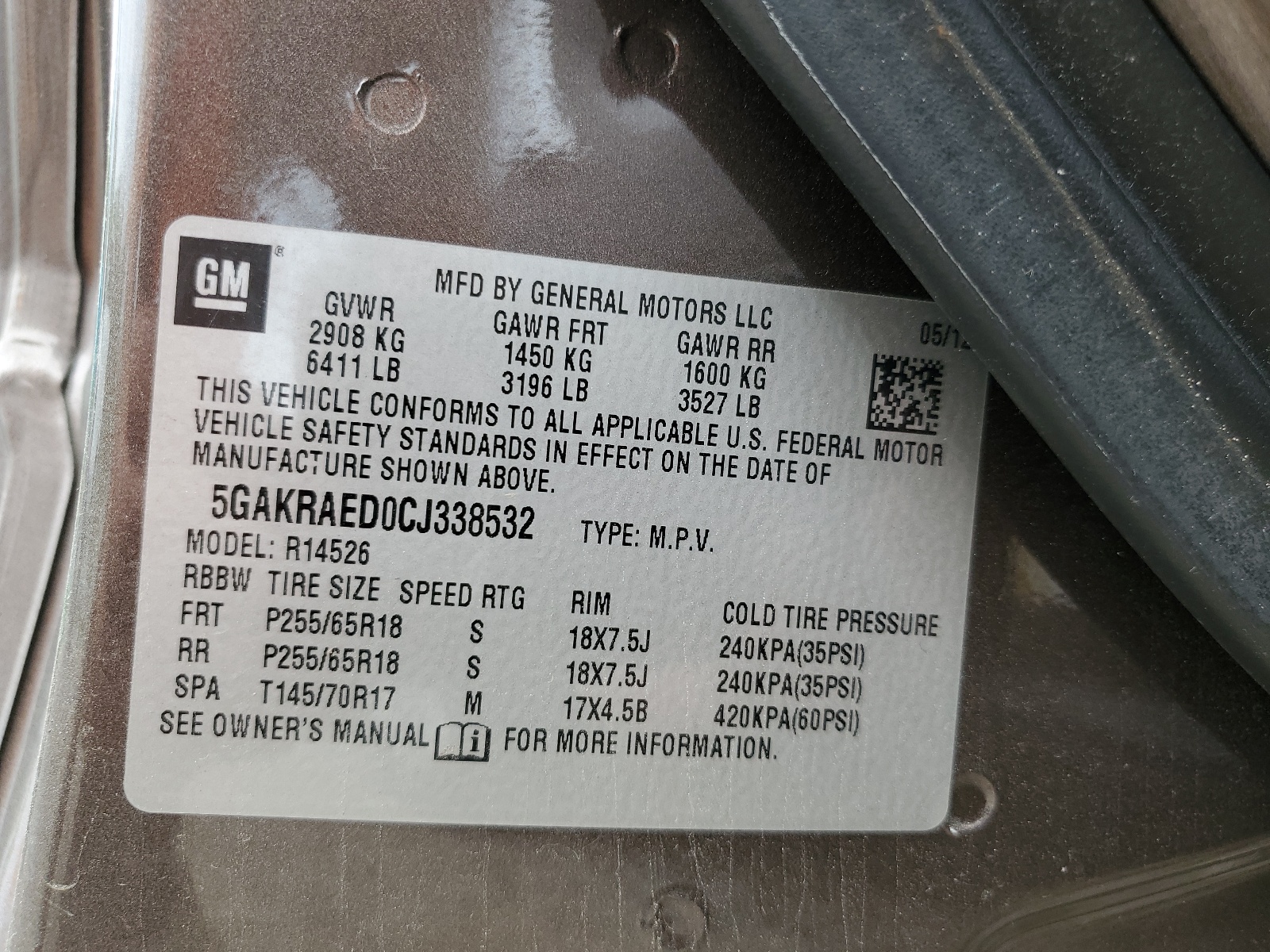 5GAKRAED0CJ338532 2012 Buick Enclave